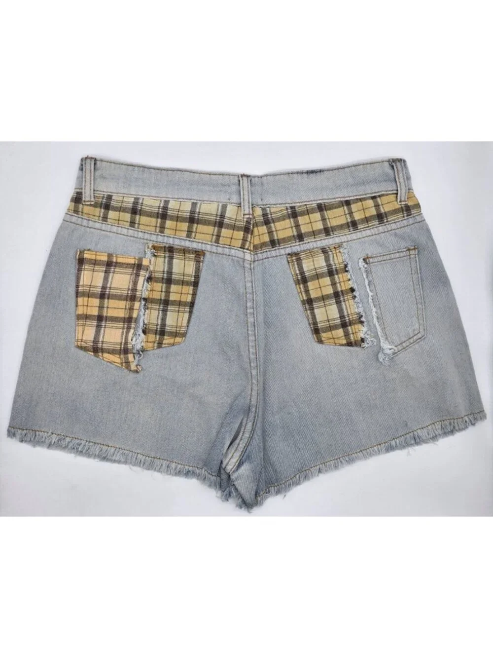 POL Womens Jean Shorts Size Large Patchwork Cut Off Button Fly Distressed Denim